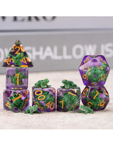 Juego de Dados Poliedricos D&D Maywin Inclusión Rana 9.09cm