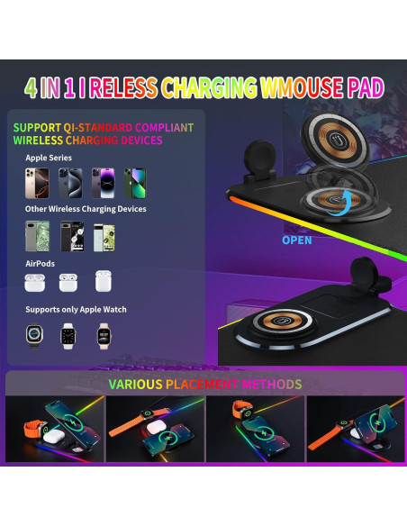 Alfombrilla de Carga Inalámbrica Ouluoa XXL RGB 80x30cm