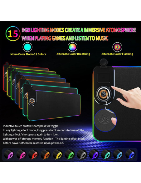 Alfombrilla de Carga Inalámbrica Ouluoa XXL RGB 80x30cm