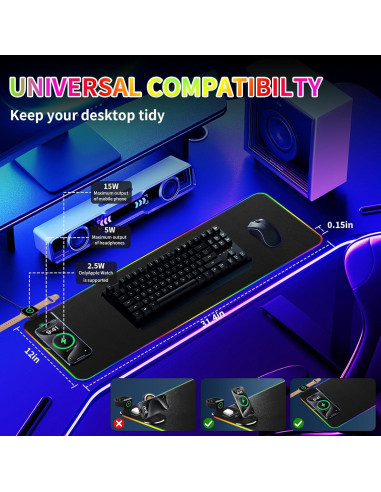 Alfombrilla de Carga Inalámbrica Ouluoa XXL RGB 80x30cm