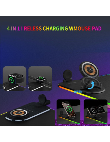 Alfombrilla de Carga Inalámbrica Ouluoa XXL RGB 80x30cm