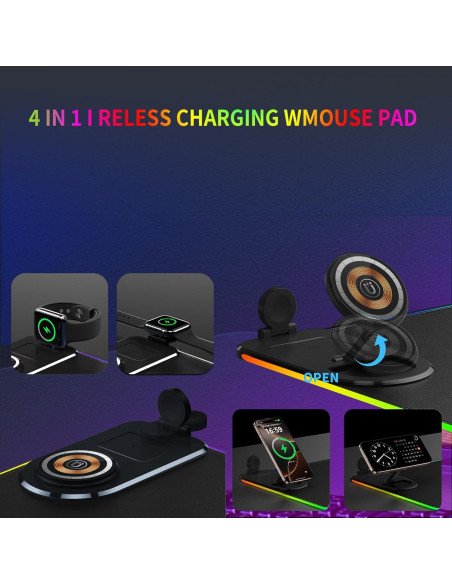 Alfombrilla de Carga Inalámbrica Ouluoa XXL RGB 80x30cm