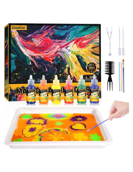 Kit de Pintura Marmoleada en Agua Coodoo - 6 Colores, 20 Hojas