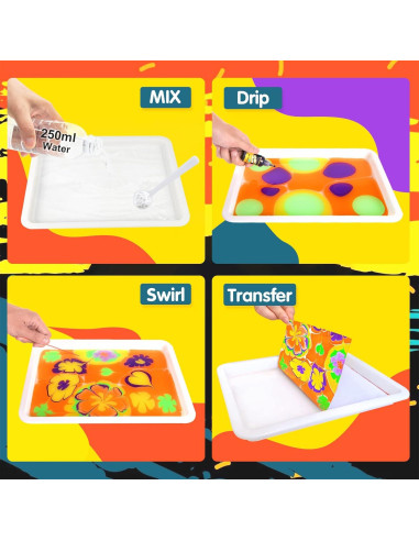 Kit de Pintura Marmoleada en Agua Coodoo - 6 Colores, 20 Hojas