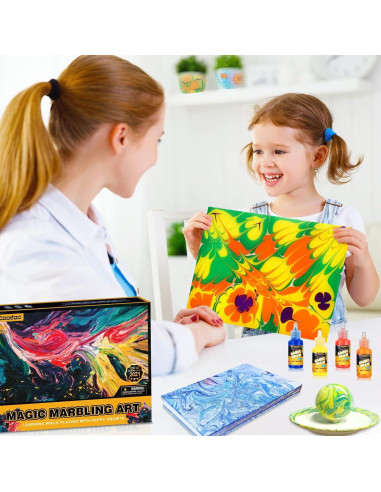 Kit de Pintura Marmoleada en Agua Coodoo - 6 Colores, 20 Hojas