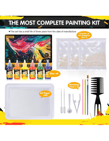 Kit de Pintura Marmoleada en Agua Coodoo - 6 Colores, 20 Hojas