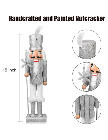 Figura de Cascanueces Soldado de Madera 38 cm Plata ArlinaL