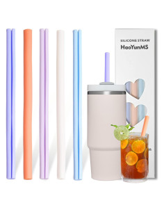 Popotes de Silicona Reutilizables HaoYunMS, 5 Unidades, 21.8 cm