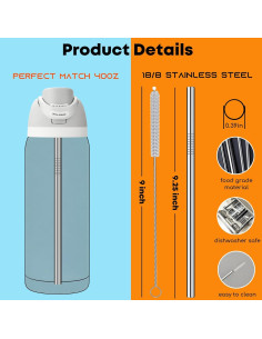Popotes de Acero Inoxidable ALINK 40oz Reutilizables con Cepillo 2