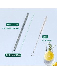 Paquete de 16 Pajitas de Metal Reutilizables MCEUS 12.7 cm 2