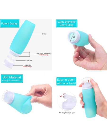 Botellas de Silicona a Prueba de Fugas HubHnb 100 ml - Paquete de 4