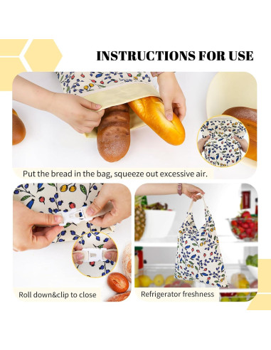 Bolsas de Pan Reutilizables EHZYP 43x33 cm Algodón Cera Abeja