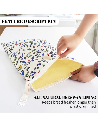 Bolsas de Pan Reutilizables EHZYP 43x33 cm Algodón Cera Abeja