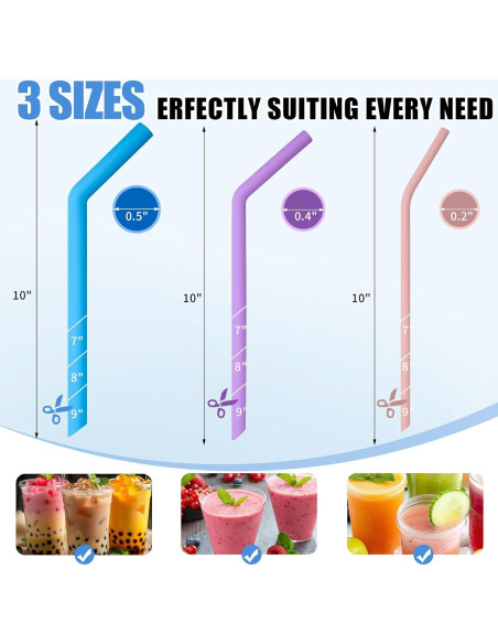 Popotes de Silicona Reutilizables Ullnosoo 9 Piezas 25.4 cm