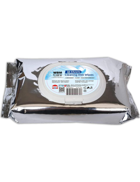 Toallitas Húmedas de Limpieza WBM Care, 60 Hojas, Sin Fragancia