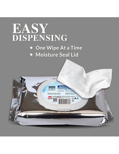 Toallitas Húmedas de Limpieza WBM Care, 60 Hojas, Sin Fragancia
