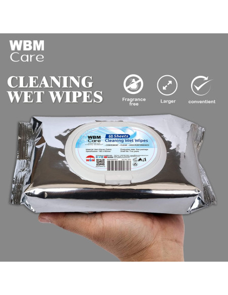 Toallitas Húmedas de Limpieza WBM Care, 60 Hojas, Sin Fragancia