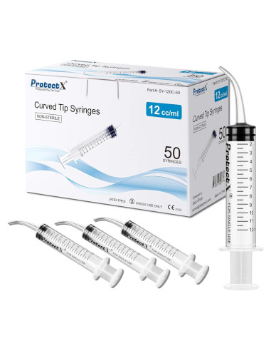 Jeringas de Irrigación Dental ProtectX 50 Paquete 12ml Punta Curvada