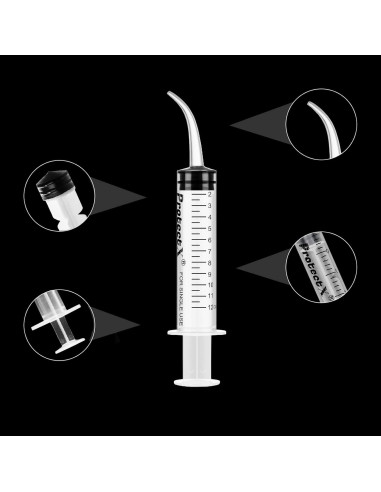 Jeringas de Irrigación Dental ProtectX 50 Paquete 12ml Punta Curvada