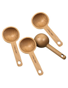 4 Cucharas Medidoras de Madera KVMORZE 15ml para Café y Especias