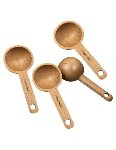 4 Cucharas Medidoras de Madera KVMORZE 15ml para Café y Especias
