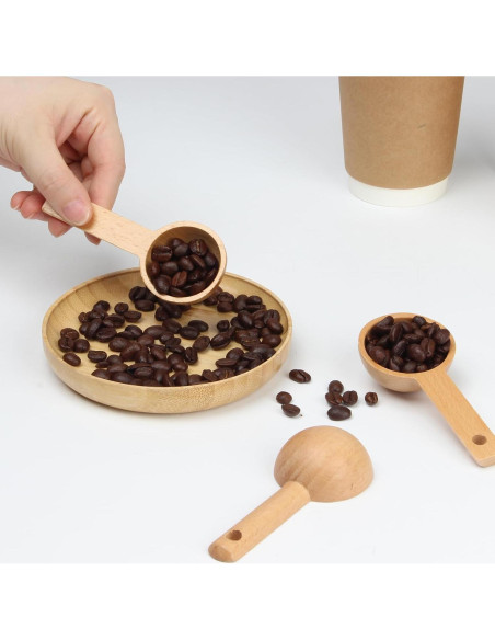 4 Cucharas Medidoras de Madera KVMORZE 15ml para Café y Especias