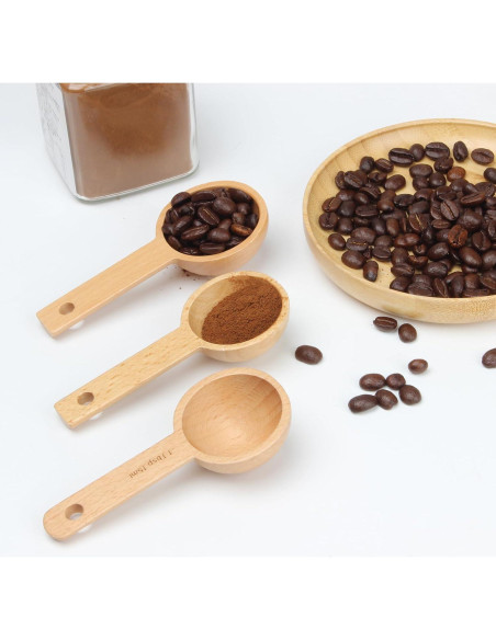 4 Cucharas Medidoras de Madera KVMORZE 15ml para Café y Especias