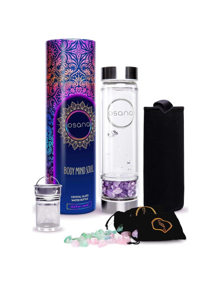 Botella Infusora de Cristal OSANA 500ml con 3 Cristales Sanadores