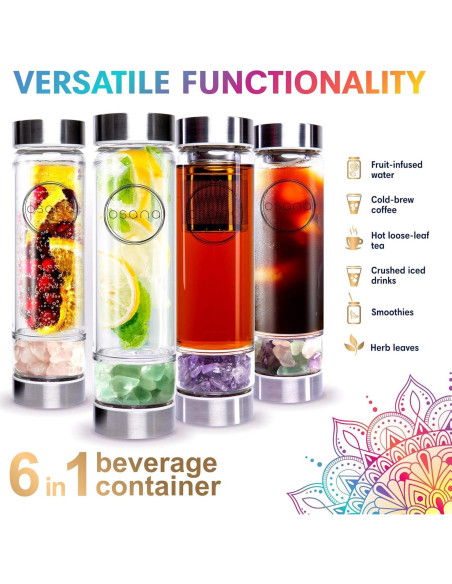 Botella Infusora de Cristal OSANA 500ml con 3 Cristales Sanadores