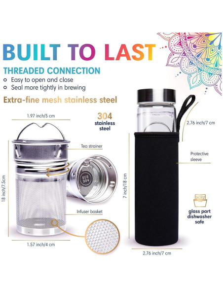 Botella Infusora de Cristal OSANA 500ml con 3 Cristales Sanadores