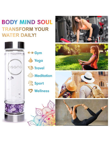Botella Infusora de Cristal OSANA 500ml con 3 Cristales Sanadores