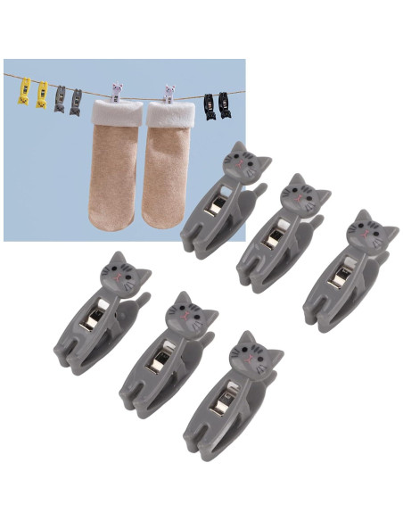 6 Clips para Sellar Bolsas de Alimentos Gato Gris - Yoidesu