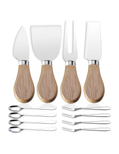 Juego de cuchillos de queso mini Linwnil con mango de roble