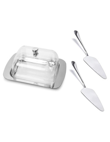 Plato para Mantequilla Leadigol con Tapa y 2 Espátulas 18.6x12cm