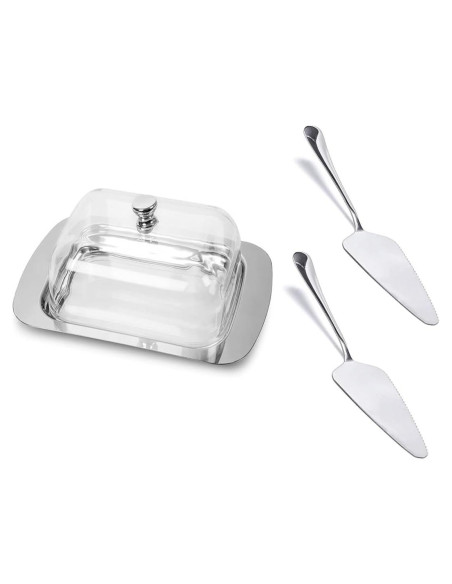 Plato para Mantequilla Leadigol con Tapa y 2 Espátulas 18.6x12cm
