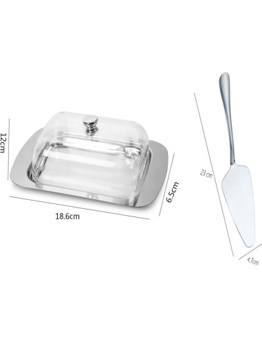 Plato para Mantequilla Leadigol con Tapa y 2 Espátulas 18.6x12cm