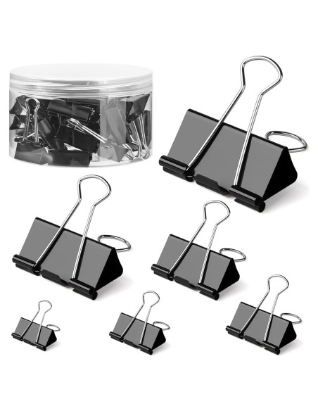 150 Clips de Carpeta Variados DJGINRO - 6 Tamaños, Negro