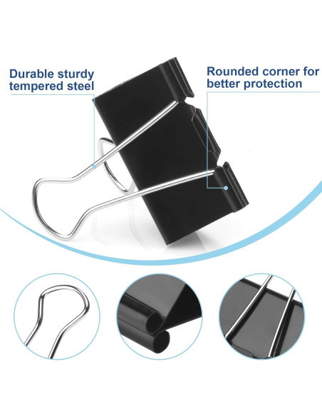 150 Clips de Carpeta Variados DJGINRO - 6 Tamaños, Negro