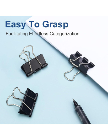 150 Clips de Carpeta Variados DJGINRO - 6 Tamaños, Negro