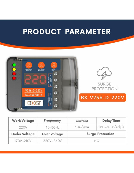 Protector de Sobretensión BXST 220V 30A 6600W con Pantalla LED