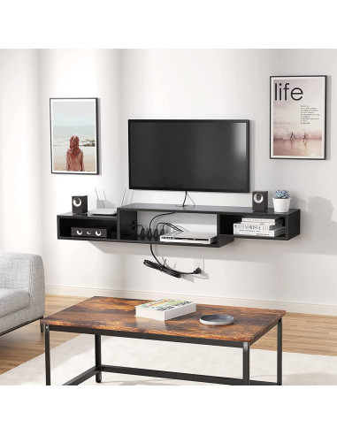 Estante Flotante para TV FABATO 150 cm Negro 3 Compartimentos