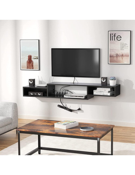 Estante Flotante para TV FABATO 150 cm Negro 3 Compartimentos