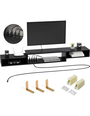 Estante Flotante para TV FABATO 150 cm Negro 3 Compartimentos