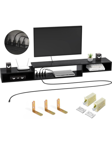 Estante Flotante para TV FABATO 150 cm Negro 3 Compartimentos