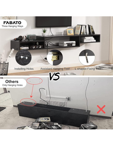 Estante Flotante para TV FABATO 150 cm Negro 3 Compartimentos