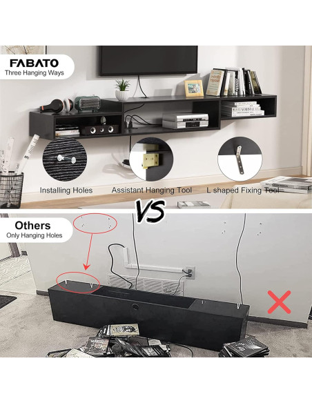Estante Flotante para TV FABATO 150 cm Negro 3 Compartimentos