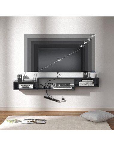 Estante Flotante para TV FABATO 150 cm Negro 3 Compartimentos