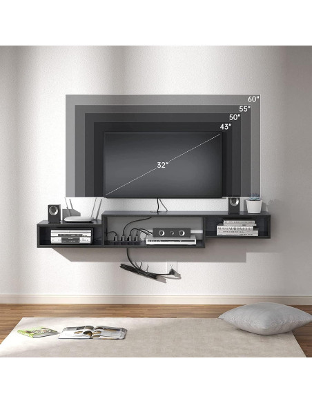 Estante Flotante para TV FABATO 150 cm Negro 3 Compartimentos