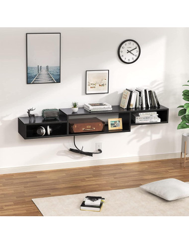 Estante Flotante para TV FABATO 150 cm Negro 3 Compartimentos