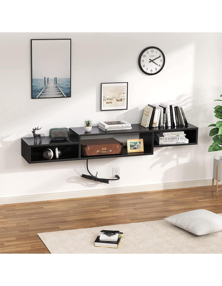 Estante Flotante para TV FABATO 150 cm Negro 3 Compartimentos